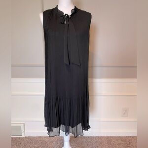 DKNY women's 12 dress black pleated tie neck knee length ruffle sleeveless fun